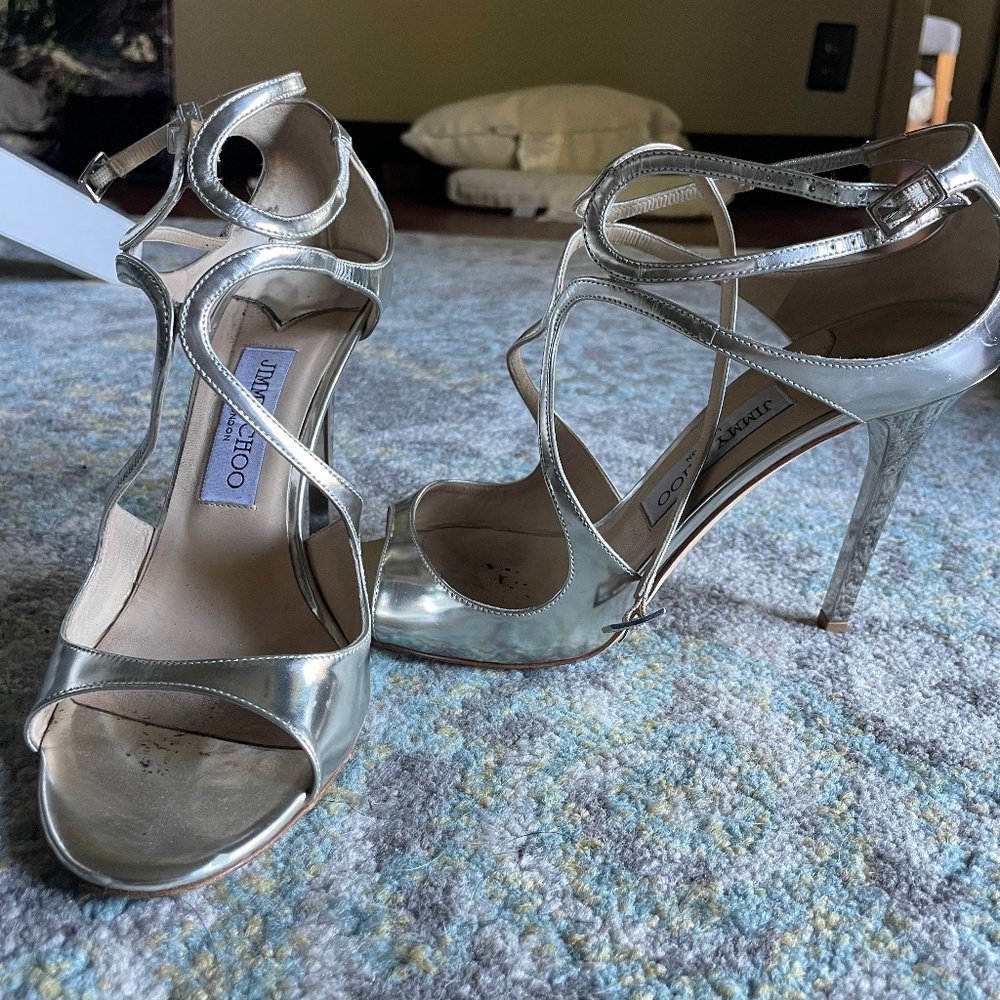 Jimmy Choo Strappy Silver Heels - Size 40